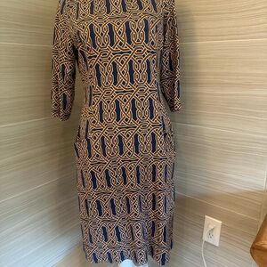 J. McLaughlin Navy Midi Dress with Elegant Pattern